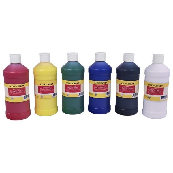 School Smart 2002433 1 Pint Washable Finger Paint; Assorted Primary Color - Set of 6